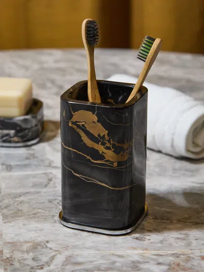 Giobagnara Polo Marble Toothbrush Holder  Abask Luxury Gift In Black