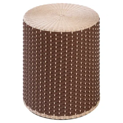 Pre-owned Giobagnara Renoir Leather & Rattan Stool/side Table By  In Brown