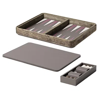 Pre-owned Giobagnara Rodi Backgammon Set In Travertine And Walnut In Calfskin Golf By  In Brown