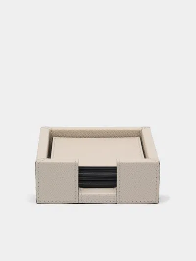 Giobagnara Tao Leather Coasters With Holder (set Of 6)  Abask Gift Set In Neutral
