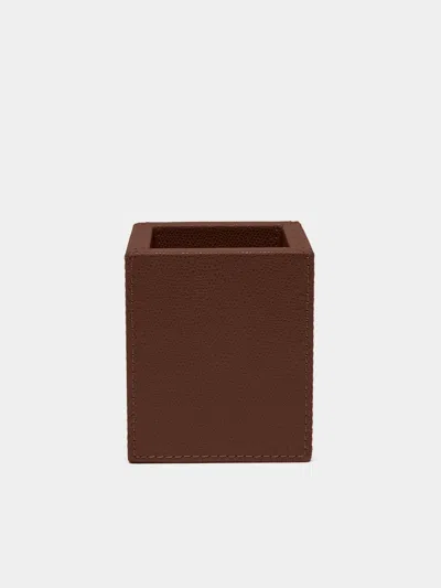 Giobagnara Tim Leather Pen Holder  Abask Luxury Gift In Brown