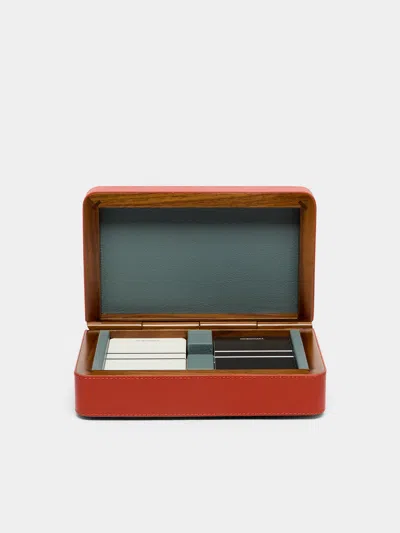 Giobagnara X Poltrona Frau Leather And Walnut Playing Cards Box  Abask Luxury Gift In Red