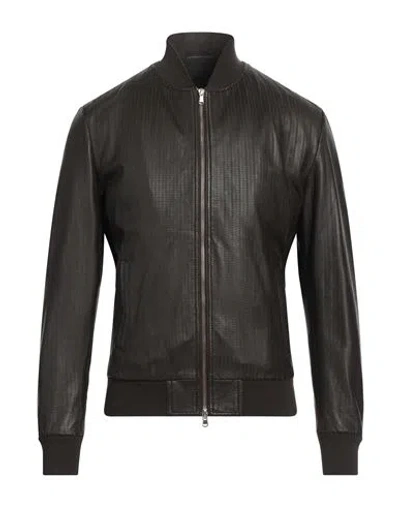 Giocasta Man Jacket Dark Brown Size 44 Soft Leather, Cotton, Polyester