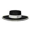 Giodoro Women's Black / White Ixonio Iconic Black Canotier Straw Pearl Hat
