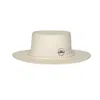Giodoro Women's Neutrals / White Ixonio White Straw Canotier Hat With Pearls