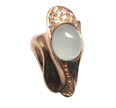 Pre-owned Gioielli Aurum Women's Ring In 925‰ Rose Silver With Large Central Stone In Pink