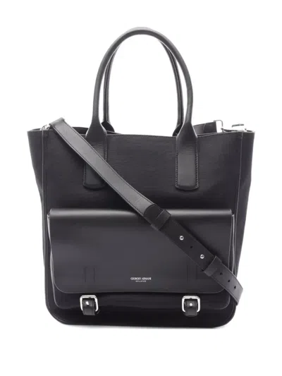 Pre-owned Giorgio Armani 00s Medium Flap-pocket Tote Bag In Black