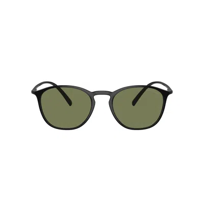 Giorgio Armani 0ar8186u Rounded Square Black Nylon Sunglasses With Olive Green Lenses