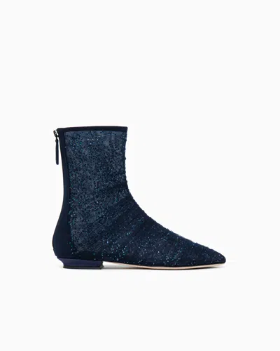 Giorgio Armani Ankle Boots With Tulle And Rhinestones In Multi