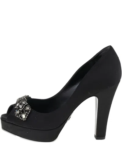 Pre-owned Giorgio Armani 140mm Platform Crystal-embellished Pumps In Black