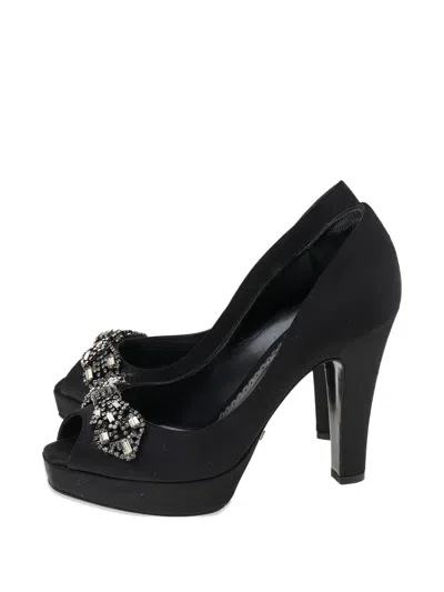 Pre-owned Giorgio Armani 140mm Peep-toe Heeled Pumps In Black