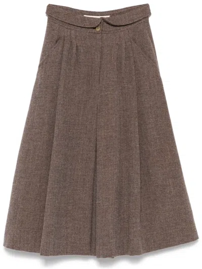 Pre-owned Giorgio Armani 1980s Checked Midi Skirt In Brown