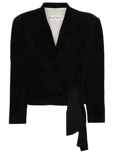 Pre-owned Giorgio Armani 1980s Suede Wrap Jacket In Black