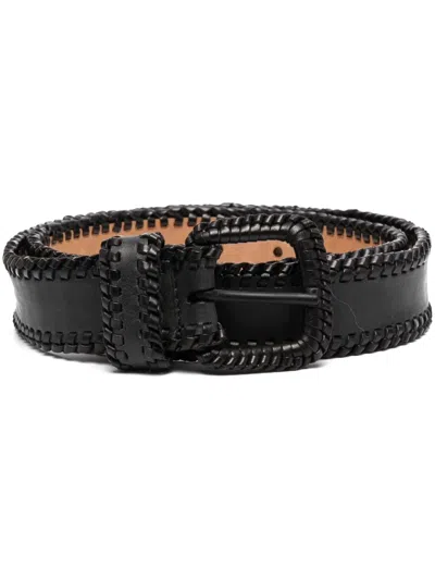 Pre-owned Giorgio Armani 1990s Braided Edges Leather Belt In Black