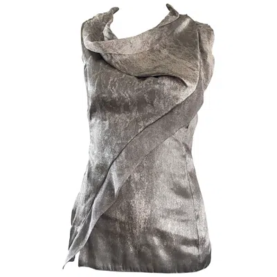 Pre-owned Giorgio Armani 1990s Silver Gunmetal Avant Garde Vintage 90s Silk Blouse Top In Gray