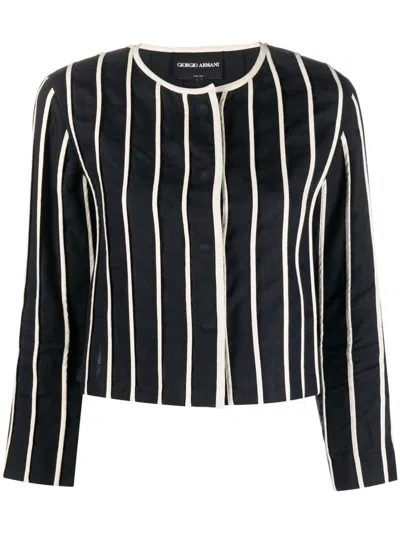 Pre-owned Giorgio Armani 1990s Striped Linen Jacket In Blue