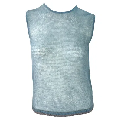 Pre-owned Giorgio Armani 1999  Sheer Knit Baby Blue Sleeveless Sweater Top 44it