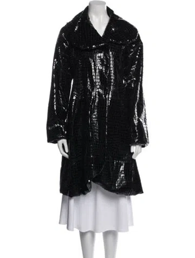 Pre-owned Giorgio Armani 2000's Plaid Print Fur Coat In Black