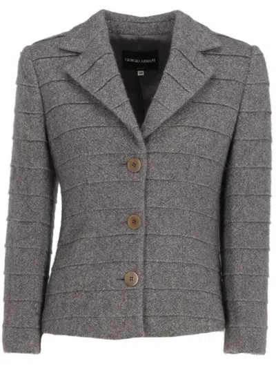 Pre-owned Giorgio Armani 2000 Ribbed Single-breasted Jacket In Grey