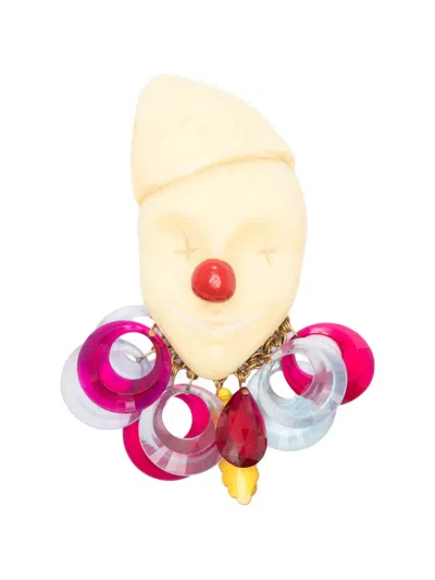 Pre-owned Giorgio Armani 2000s Clown-face Charm Brooch In Neutral