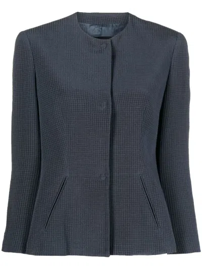 Pre-owned Giorgio Armani 2000s Collarless Fitted Jacket In Blue