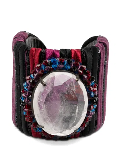 Pre-owned Giorgio Armani 2000s Crystal-embellished Sequin-trim Bracelet In Black