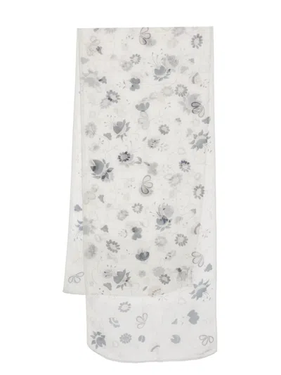 Pre-owned Giorgio Armani 2000s Floral-jacquard Scarf In White