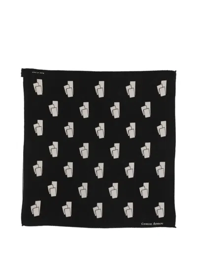 Pre-owned Giorgio Armani 2000s Geometric Silk Handkerchief In Black