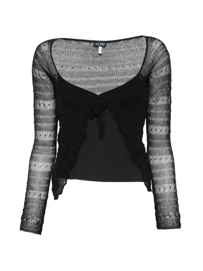 Pre-owned Giorgio Armani 2000s Open-knit Tie-fastening Top In Black