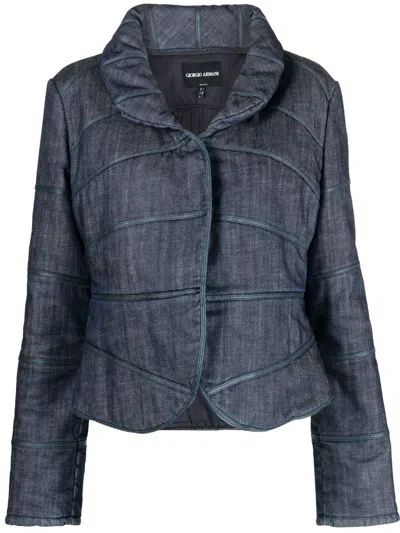 Pre-owned Giorgio Armani 2000s Padded Denim Jacket In Blue