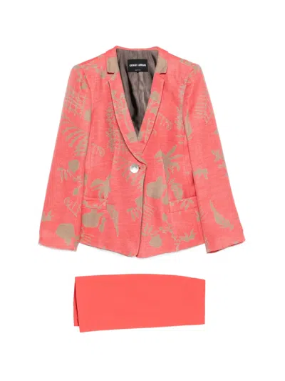 Pre-owned Giorgio Armani 2000s Patterned Silk Suit In Red