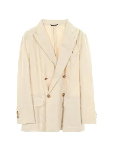 Pre-owned Giorgio Armani 2000s Raw-edge Double-breasted Blazer In Neutrals