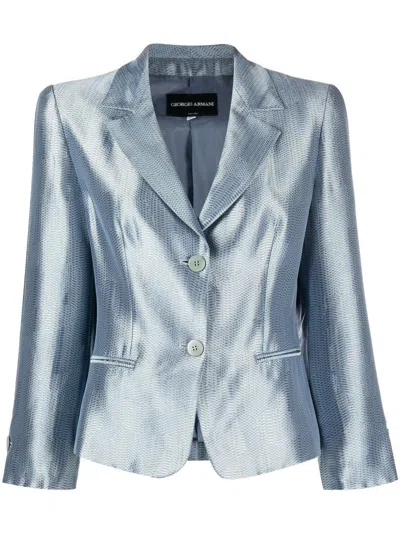 Pre-owned Giorgio Armani 2000s Snakeskin Effect Notched Lapels Blazer In Blue