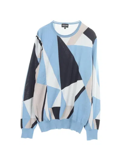 Pre-owned Giorgio Armani 2010s Geometric-motif Knitted Sweater In Blue