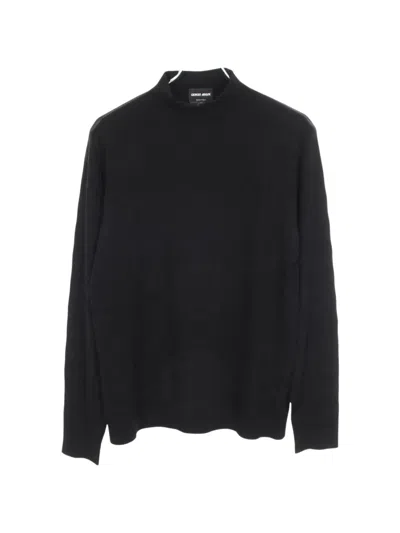 Pre-owned Giorgio Armani 2010s High-neck Rib-knit Sweater In Black