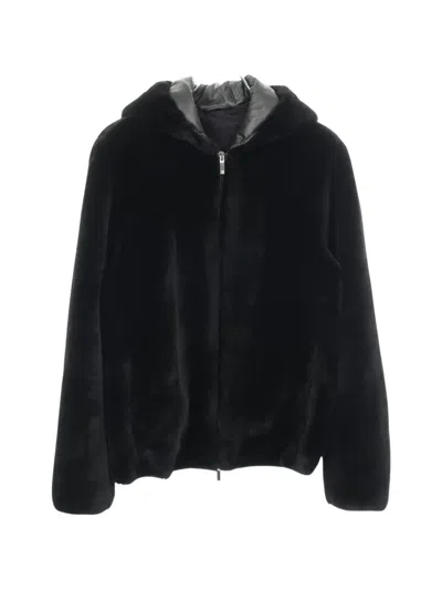 Pre-owned Giorgio Armani 2010s Hooded Mouton Jacket In Black