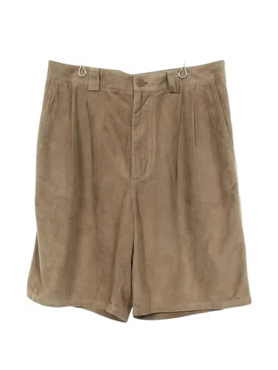 Pre-owned Giorgio Armani 2010s Pleated Suede Shorts In Neutrals