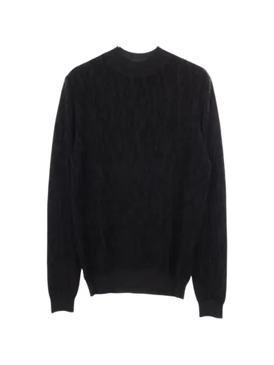Pre-owned Giorgio Armani 2020s Logo-knit Mock-neck Sweater In Black