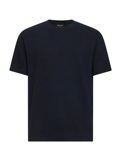 Giorgio Armani 3d Embossed Viscose T-shirt In Blue