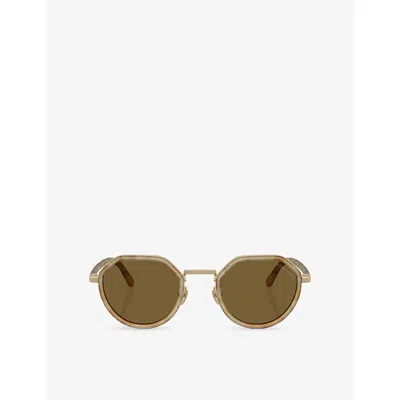 Giorgio Armani Womens Brown Ar6181 Round-frame Acetate And Metal Sunglasses In Green