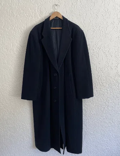 Pre-owned Giorgio Armani 90's Luxurious Navy Wool Overcoat In Blue