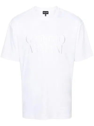 Giorgio Armani Logo-embroidered Cotton T-shirt In White