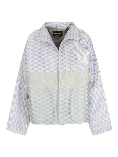 Giorgio Armani Silk, Linen And Hemp Jacquard Pea Coat In Grey