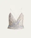 Giorgio Armani Abstract Crisscross Ruched Silk Blouse In Solid Lightpastel G