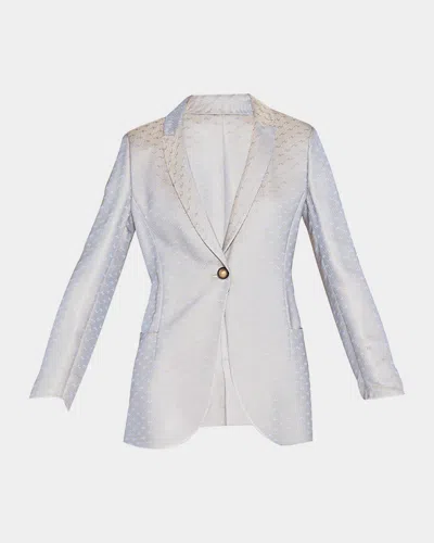 Giorgio Armani Abstract Jacquard Single-breasted Blazer In Light Grey