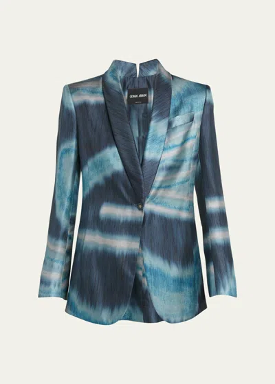 Giorgio Armani Abstract Print Silk Blazer Jacket In Steeple Gray