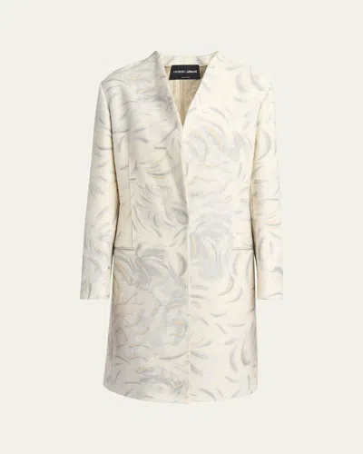 Giorgio Armani Abstract V-neck Silk Coat In Off White