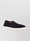 Giorgio Armani Almond Toe Leather Sneaker With Braid Detailing In Black