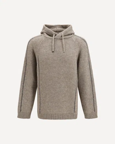 Giorgio Armani Alpaca-knit Hooded Sweatshirt With Contrasting Trims In Neutral