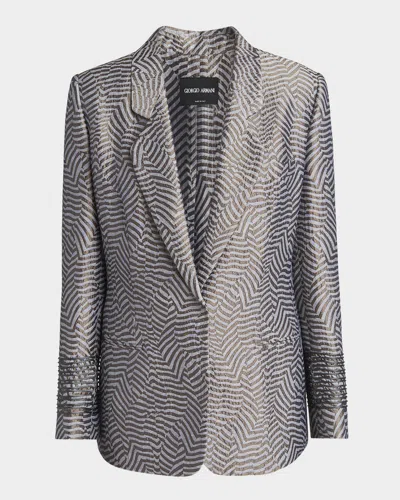 GIORGIO ARMANI ANIMALIER SILK JACQUARD SINGLE-BREASTED BLAZER JACKET